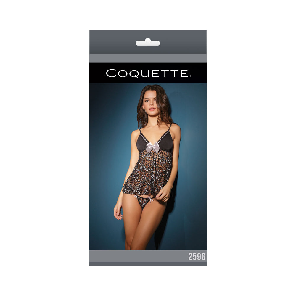 Baby Doll & G String Black/Silver OS Box