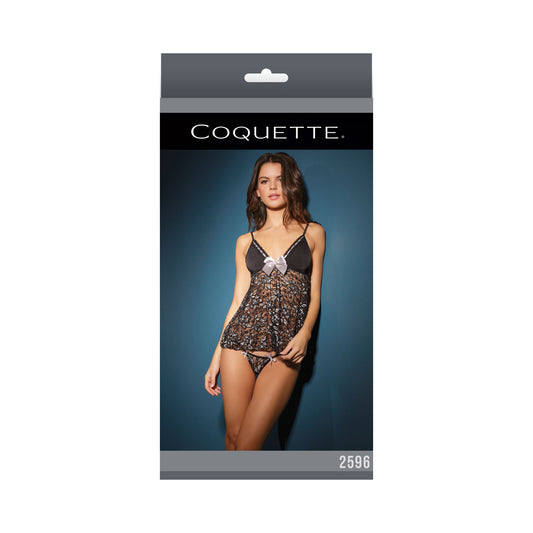 Baby Doll & G String Black/Silver OS Box