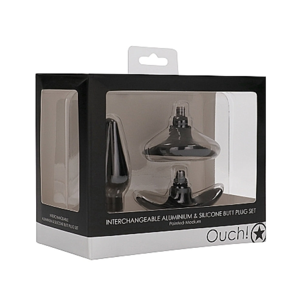 Interchangeable Butt Plug Set - Pointed Medium - Black