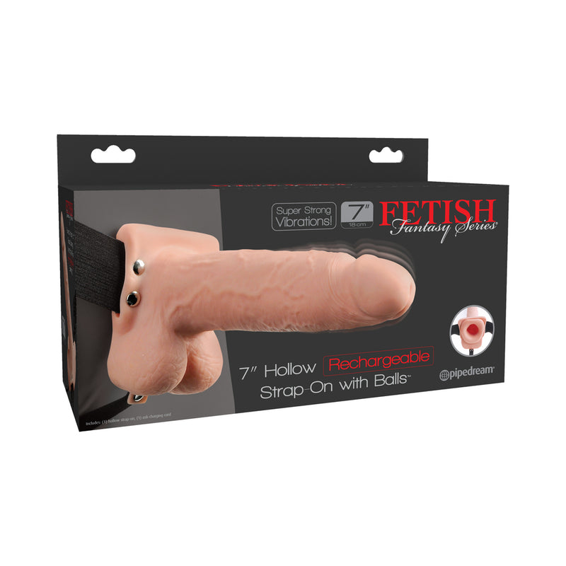 Fetish Fantasy 7in Hollow Rechargeable Strap-on With Balls, Flesh