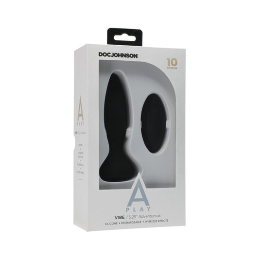 A Play Rechargeable Silicone Adventurous Anal Plug w/Remote - Black