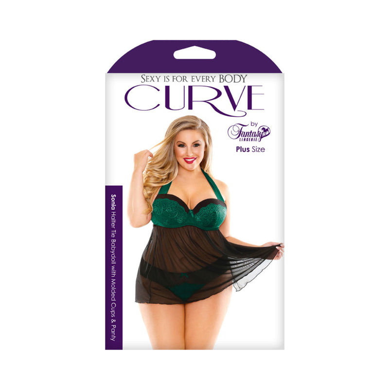 Sonia Halter/tie/babydoll/panty Green 1x/2x