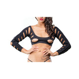 Black Variegated Holes Crotchless Legging  Os