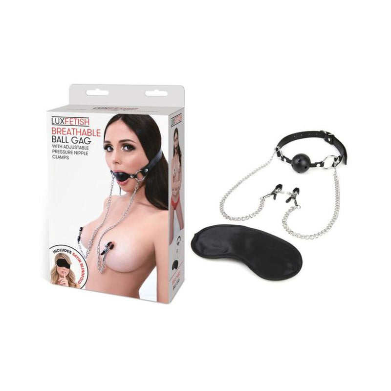 Lux Fetish Breathable Gag With Nipple Clamp