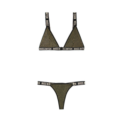 Vibes Boss Bitch Bra/panty Gold Ring Blk Lxl