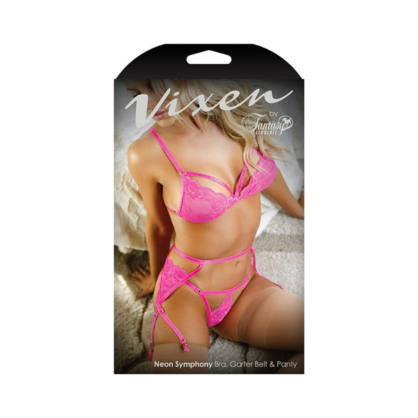 Vixen Neon Symphony Bralette, Garter Belt & Panty One Size