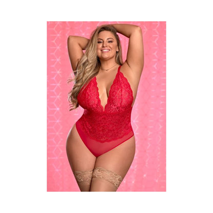 Risqué Business Lace & Mesh Teddy w/Snap Crotch Red QN