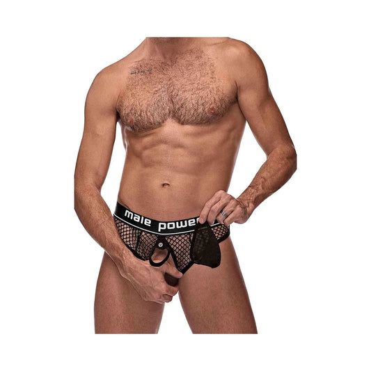 Cock Pit Net Cock Ring Thong - L/ XL - Black