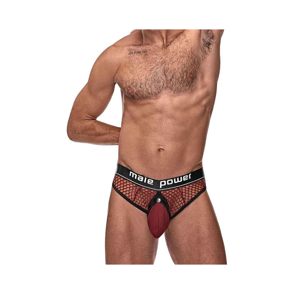 Cock Pit Fishnet Cock Ring Thong Red S/M