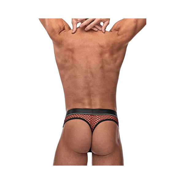 Cock Pit Fishnet Cock Ring Thong Red S/M