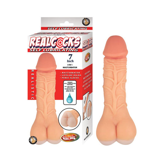 Realcocks Self Lubricating 7" 3-in-1 Masturbator - White