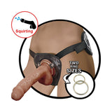 Natural Realskin Squirting Penis With Adjustable Harness 8" - Brown