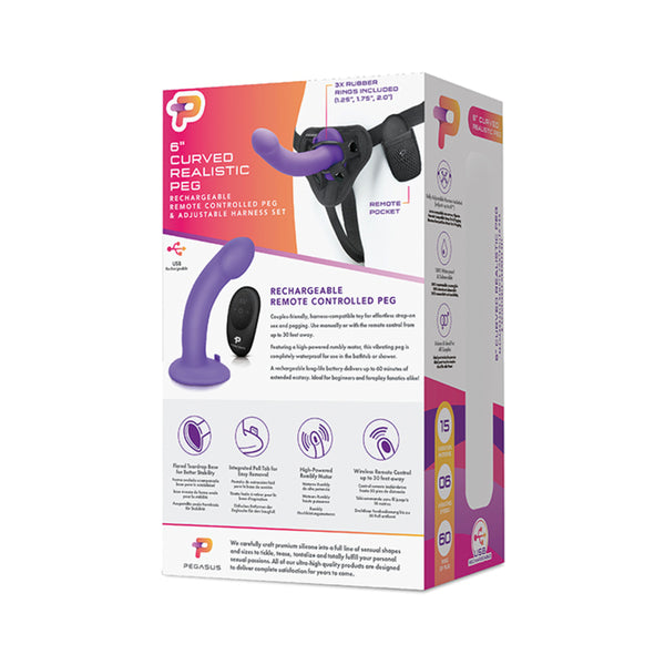 Pegasus 6" Wireless Remote Control Curved Realistic Peg With Harness Purple
