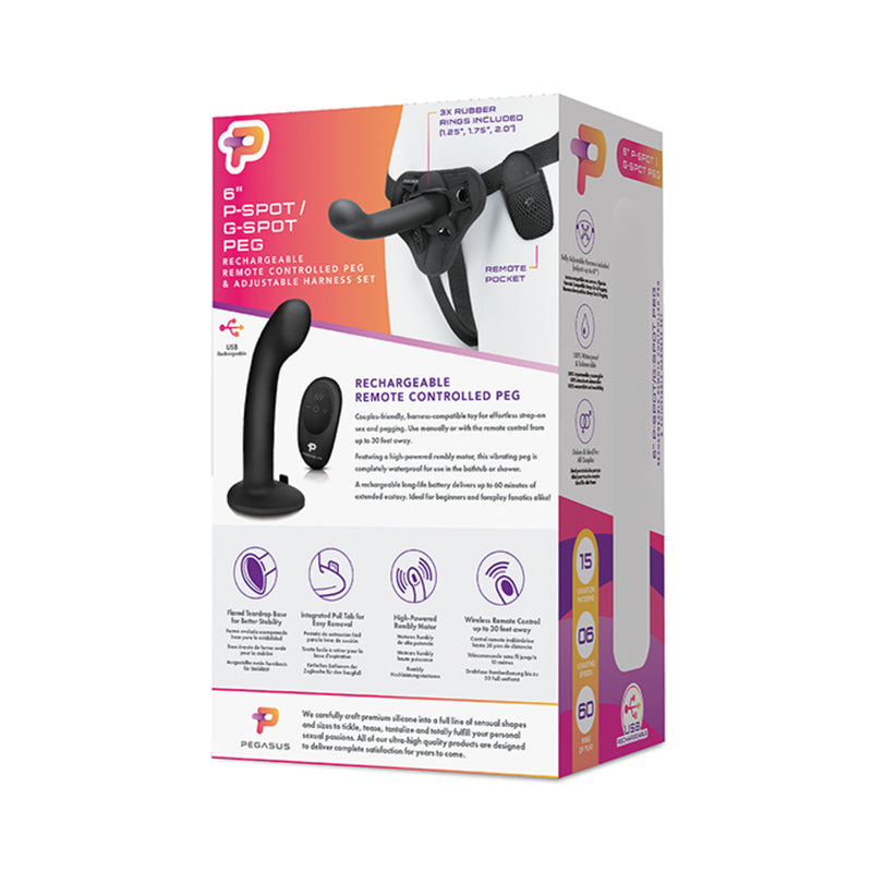 Pegasus 6" Wirelss Remote Control P-spot/g-spot Peg With Harness Black