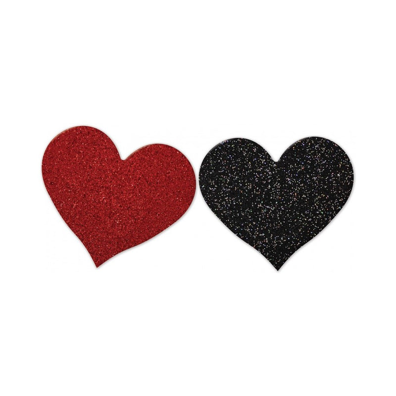 Nipplicious - Heart Shape Pasties - Glitter  - 2-pack - Red & Black