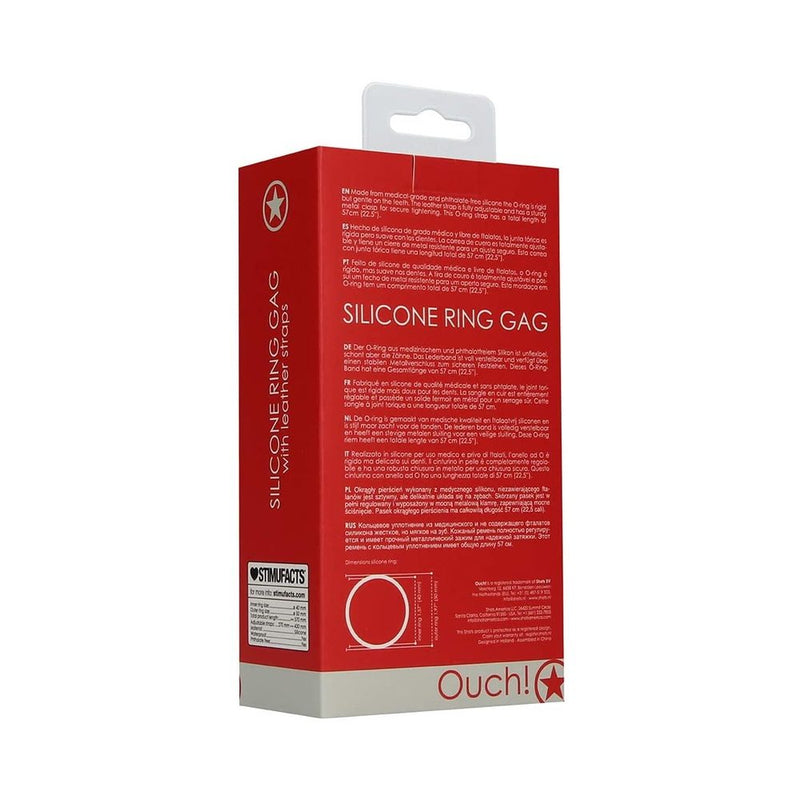 Ouch Silicone Ring Gag With Leather Straps - Red