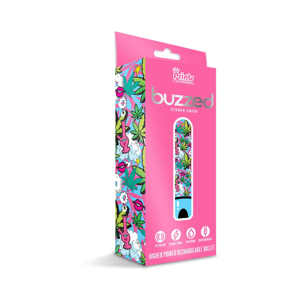 Prints Charming Buzzed Rechargeable 3.5" Bullet - Stoner Chick - Blue