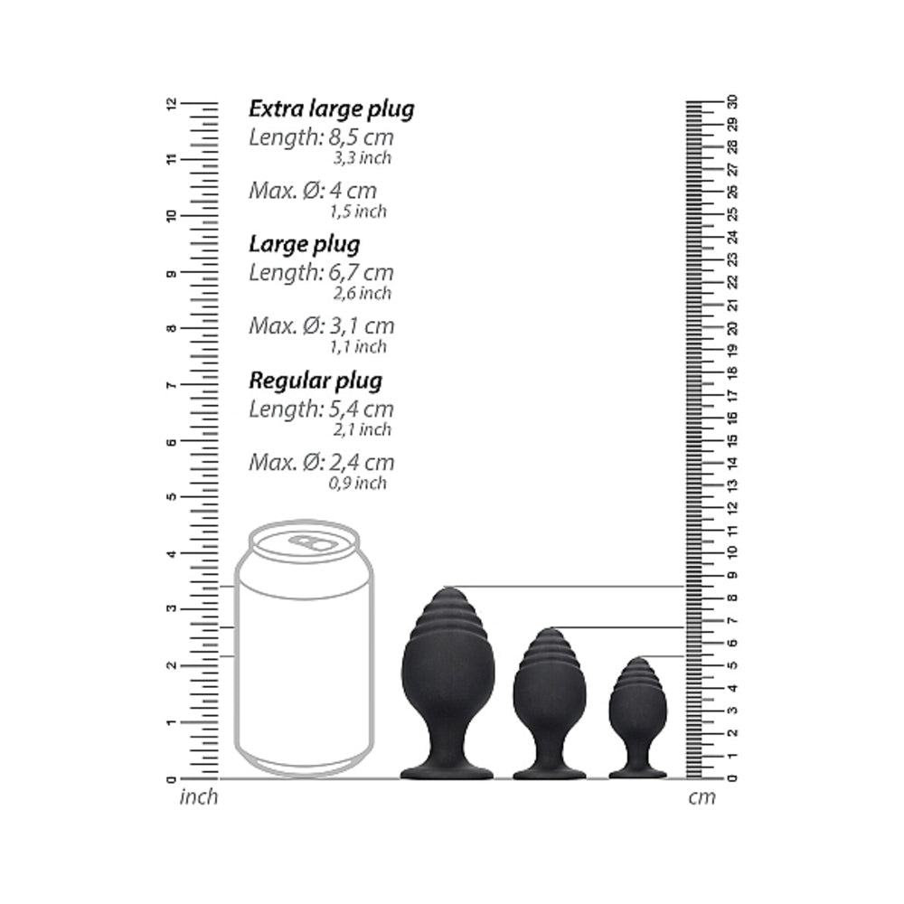 Ouch Rippled Butt Plug Set Black
