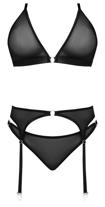 MS Sassy Bra, Garter &Rouched Pty Blk Q