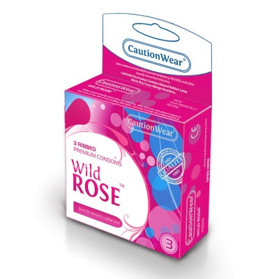 WILD ROSE RIBBED LUBRICATED CONDOMS 3PK