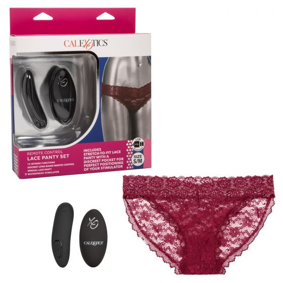 Remote Control Lace Panty Set Burgundy S/M