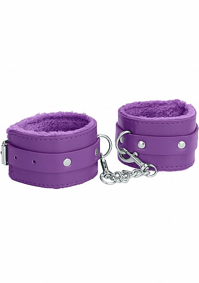 Ouch! Plush Leather Hand Cuffs Purple