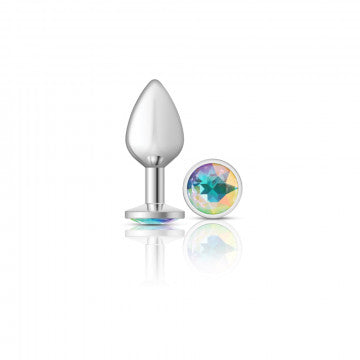 Cheeky Charms - Silver Metal Butt Plug - Round - Clear - Medium