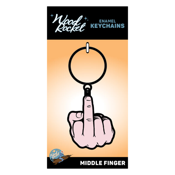 Wood Rocket Middle Finger Keychain - Pink