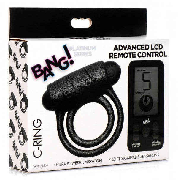 Bang! Vibrating Silicone Cock Ring w/Remote Control - Black