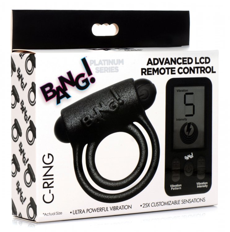 Bang! Vibrating Silicone Cock Ring w/Remote Control - Black