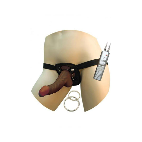 Afro American Whoppers Vibrating 8-Inch Dong With Universal Harness - Brown
