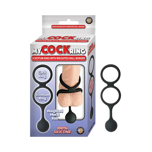 My Cock Ring Scrotum Ring With Weighted Ball Banger Silicone Black