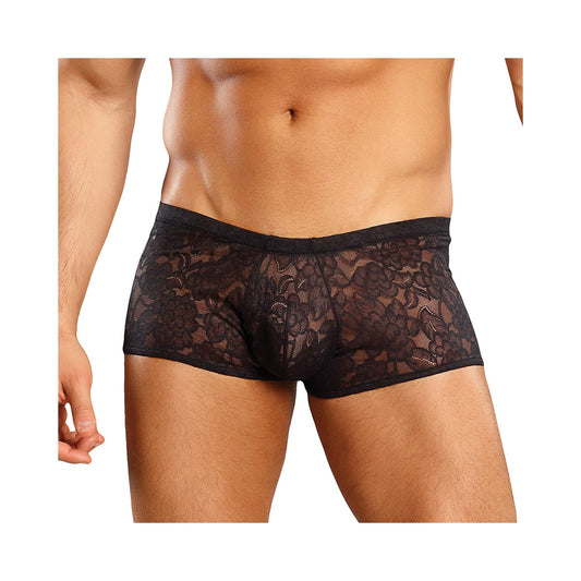 Male Power Stretch Lace Mini Shorts Black Large