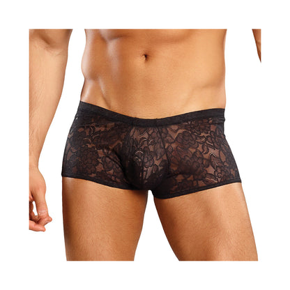 Male Power Stretch Lace Mini Shorts Black Medium
